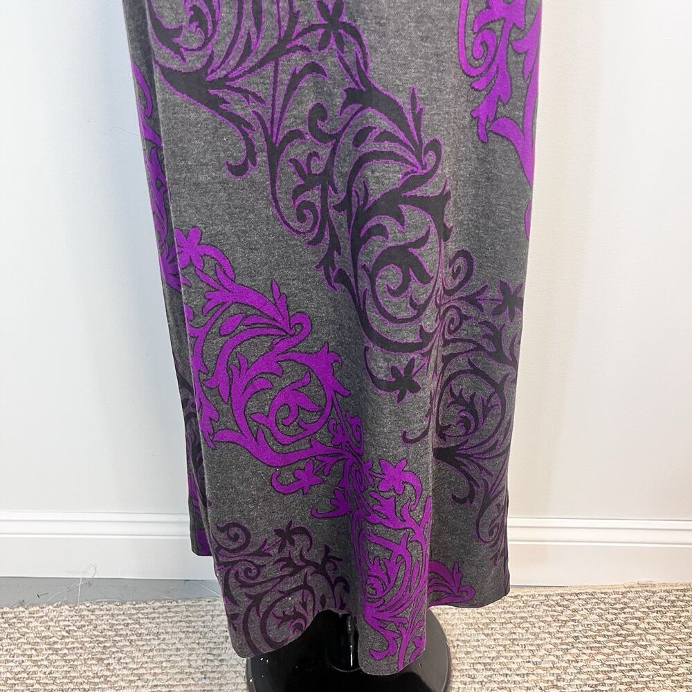 ECI New York Skirt size Small Purple Gray Floral Long Maxi A Line Stretch Modest - Picture 5 of 9